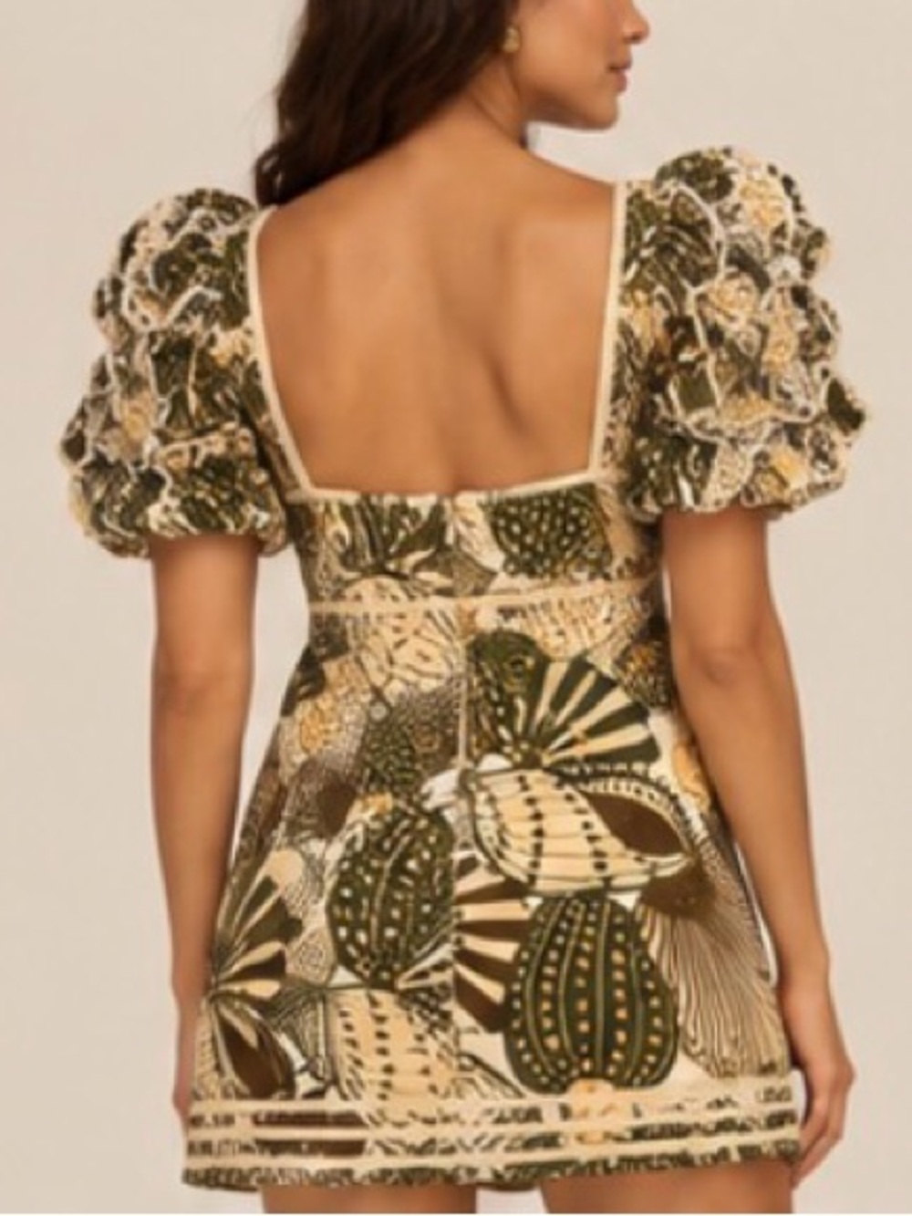 FARM Rio Olive & Cream Botanical Puff-Sleeve Mini Skirt - Picture 2 of 8